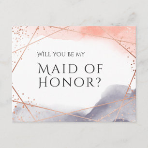 Will you be my maid of honor rose gold geometric invitation