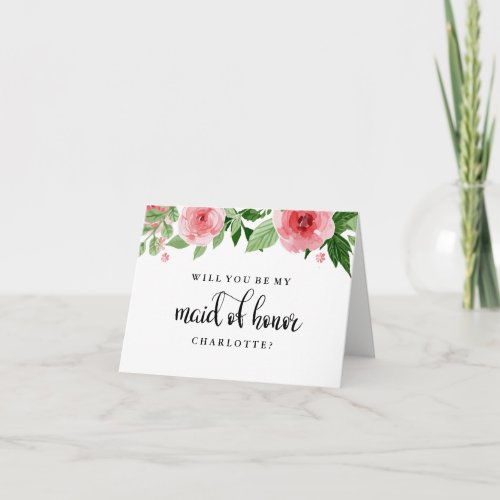 Will You Be My Maid of Honor Rose Watercolor Card