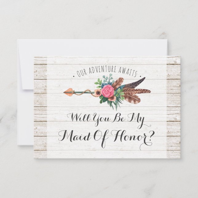 Will You Be My Maid Of Honor? Rustic Boho Wedding Invitation (Front)