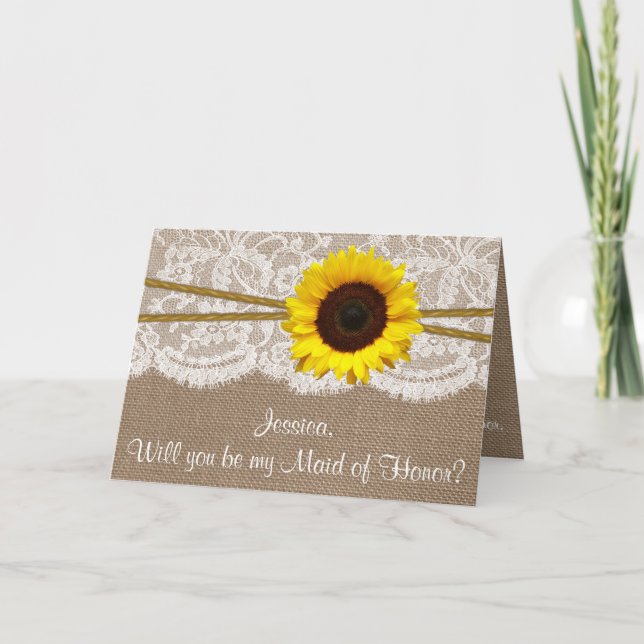 Will You Be My Maid of Honor? Rustic Sunflower Invitation (Front)