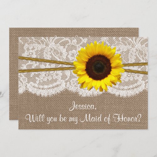 Will You Be My Maid of Honor Rustic Sunflower Invitation