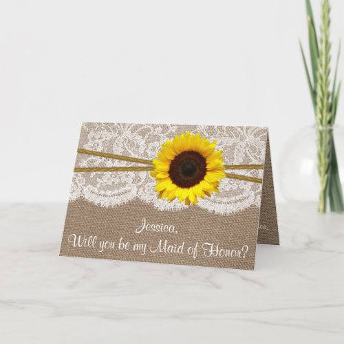 Will You Be My Maid of Honor Rustic Sunflower Invitation