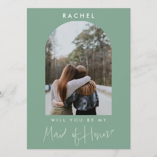 Will you be my Maid of Honor Sage Green Photo 