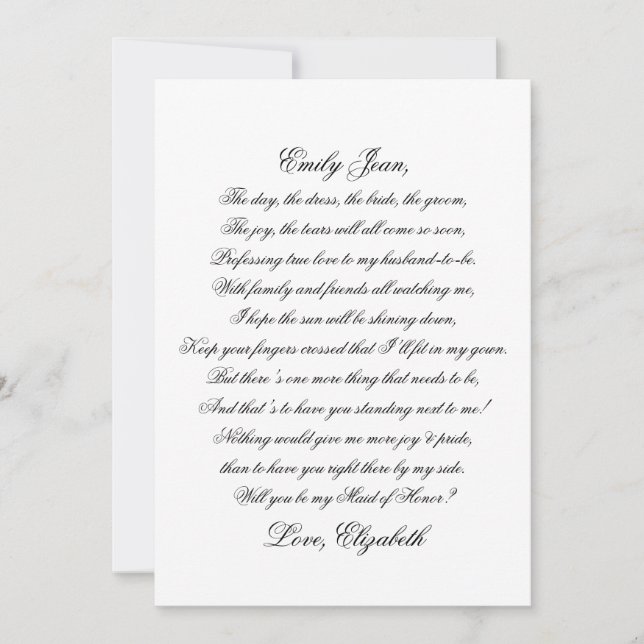 Will You Be My Maid of Honor Script Poem Card (Front)