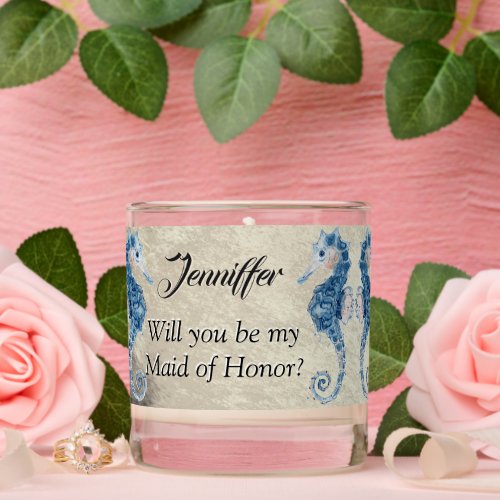 Will you be my Maid of Honor Seahorse watercolor Scented Candle