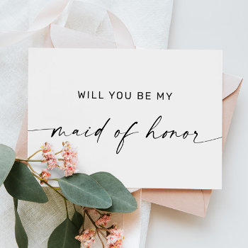 Will You Be My Maid Of Honor. Simple Black White Postcard by RemioniArt at Zazzle
