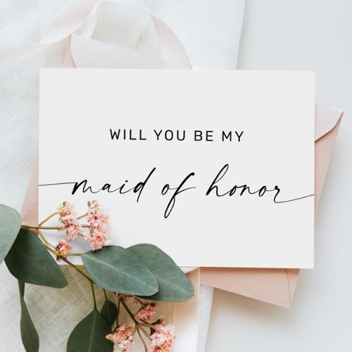 Will you be my maid of honor Simple black white Postcard