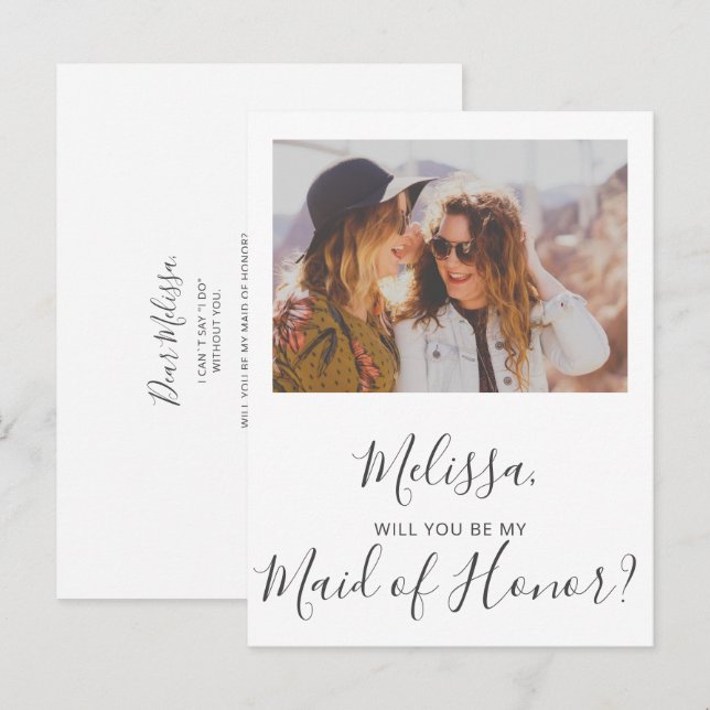 Will You Be My Maid of Honor Simple Photo Invitation Postcard (Front/Back)