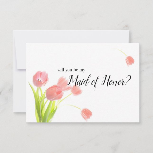Will You Be My Maid of Honor Soft Pink Tulips (Front)