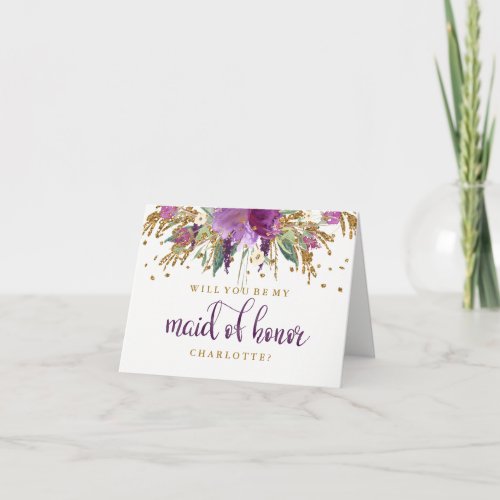Will You Be My Maid Of Honor Sparkling Amethyst Invitation
