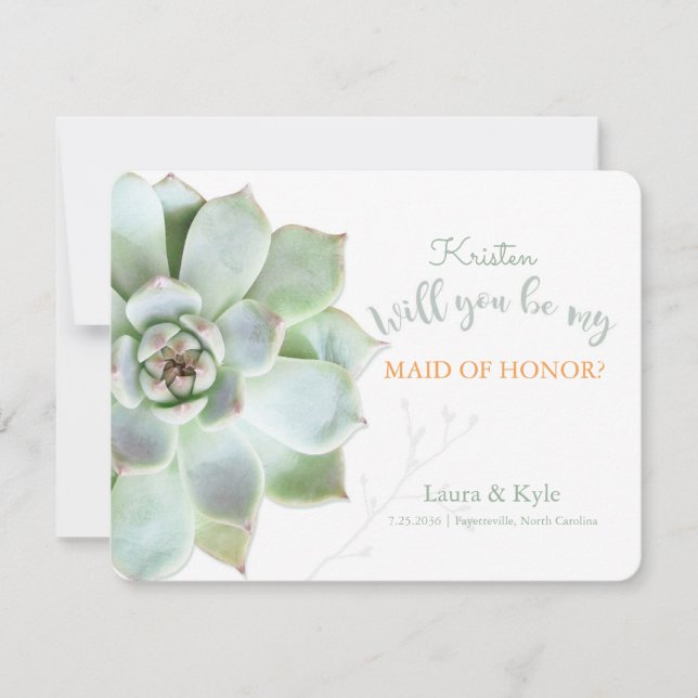 Will You Be My Maid Of Honor Succulent Wedding Invitation (Front)