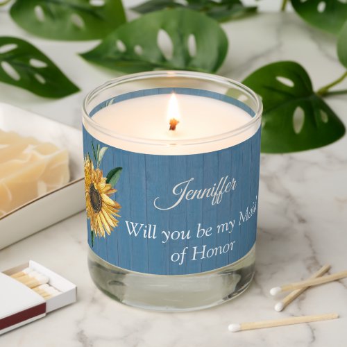Will you be my Maid of Honor Sunflower Floral Scented Candle