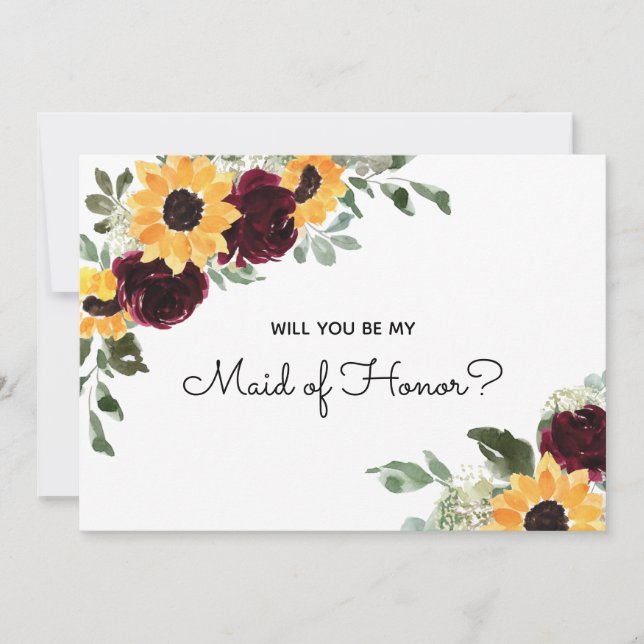 Will You Be My Maid of Honor Sunflower Proposal Invitation (Front)