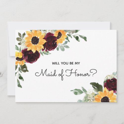 Will You Be My Maid of Honor Sunflower Proposal Invitation