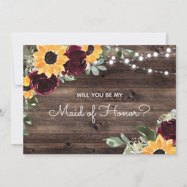 Will You Be My Maid of Honor Sunflower Wood Invitation (Front)