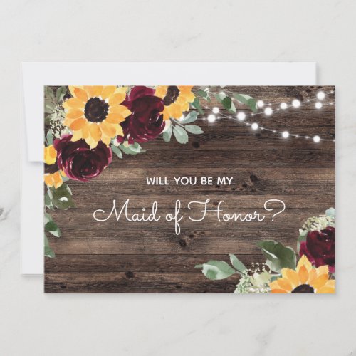 Will You Be My Maid of Honor Sunflower Wood Invitation