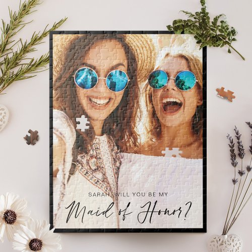 Will You Be My Maid of Honor Trendy Script Photo Jigsaw Puzzle