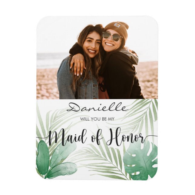 Will You Be My Maid of Honor Tropical Green Magnet (Vertical)