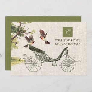 Will you be my Maid of Honor? Vintage Art Burlap Invitation