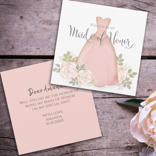 Will you be my Maid of Honor Watercolor Blush  Card