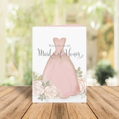 Will you be my Maid of Honor Watercolor Blush  Card