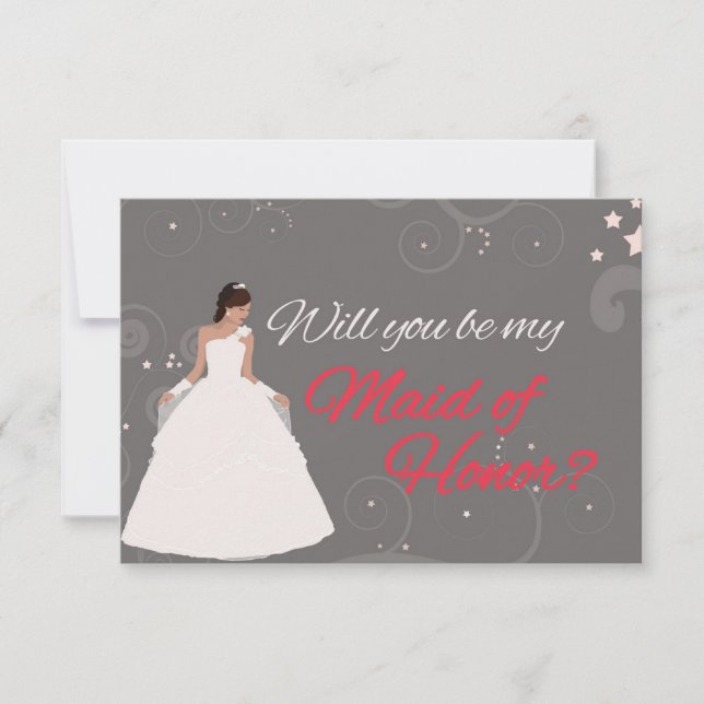 Will you be my maid of honor white fancy dress invitation (Front)