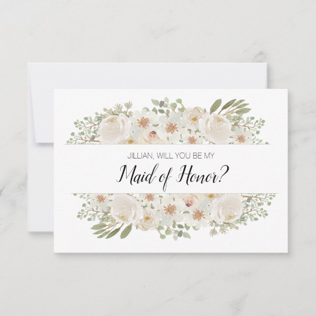 Will You Be My Maid of Honor White Floral Elegant (Front)