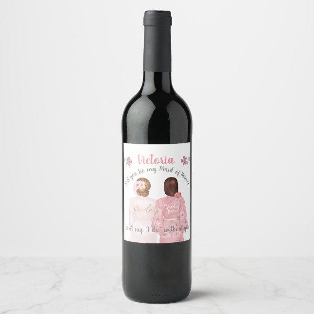Will you be my maid of honor Wine label blonde (Front)