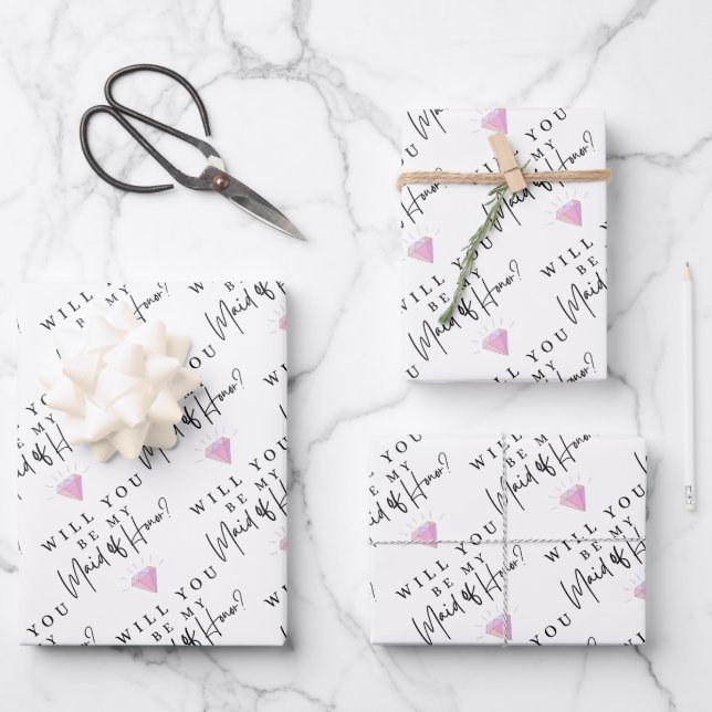 Will You Be My Maid Of Honor Wrapping Paper Sheets (Front)