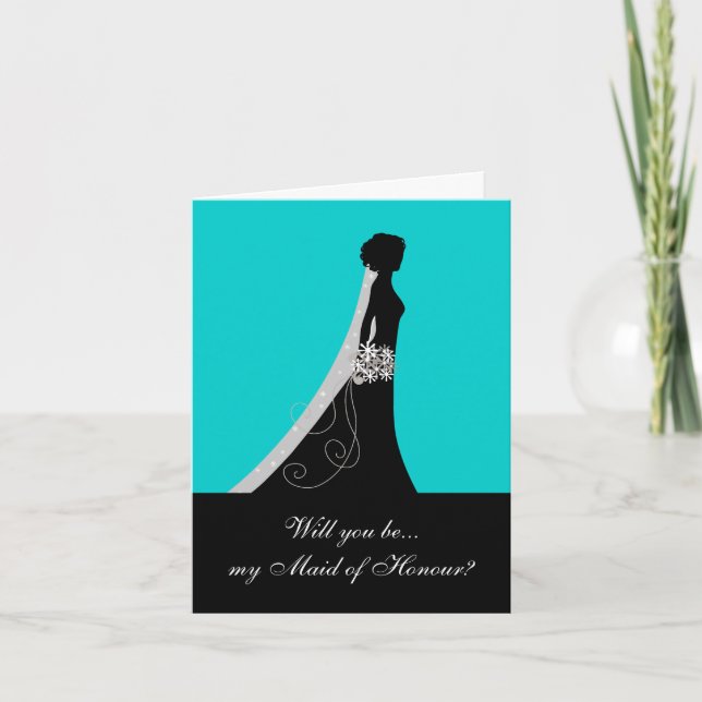 Will You Be My Maid of Honour? Note Cards Aqua (Front)
