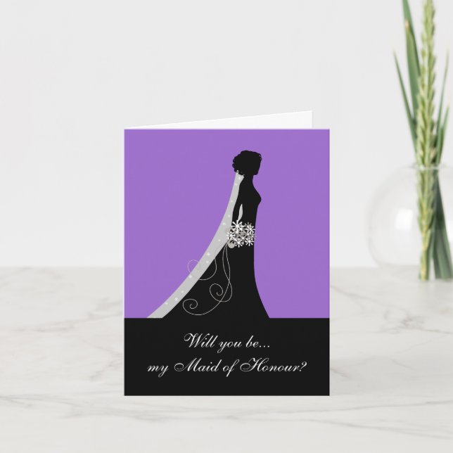 Will You Be My Maid of Honour? Note Cards Purple (Front)