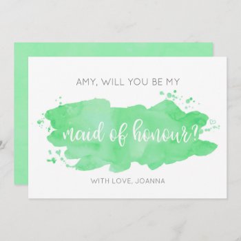 Will You Be My Maid Of Honour Watercolor Green Invitation by weddingsnwhimsy at Zazzle