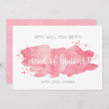 Will You Be My Maid of Honour Watercolor Pink Card