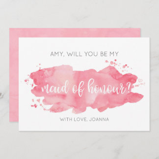 Will You Be My Maid of Honour Watercolor Pink Card