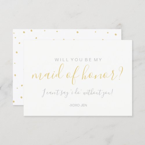 Will You Be My MaidofHonor Card _ Gold Dots White