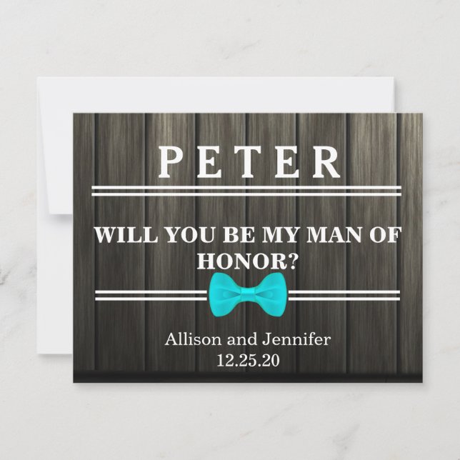 Will you be my Man of Honor? Personalized Wooden Invitation (Front)