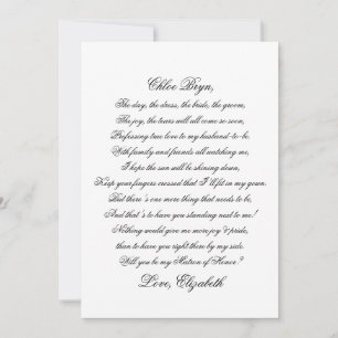 Will You Be My Martron of Honor Script Poem Card