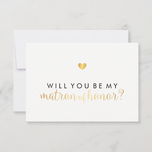 WIll You Be My Matron - Gold Heart Script Fab Invitation (Front)