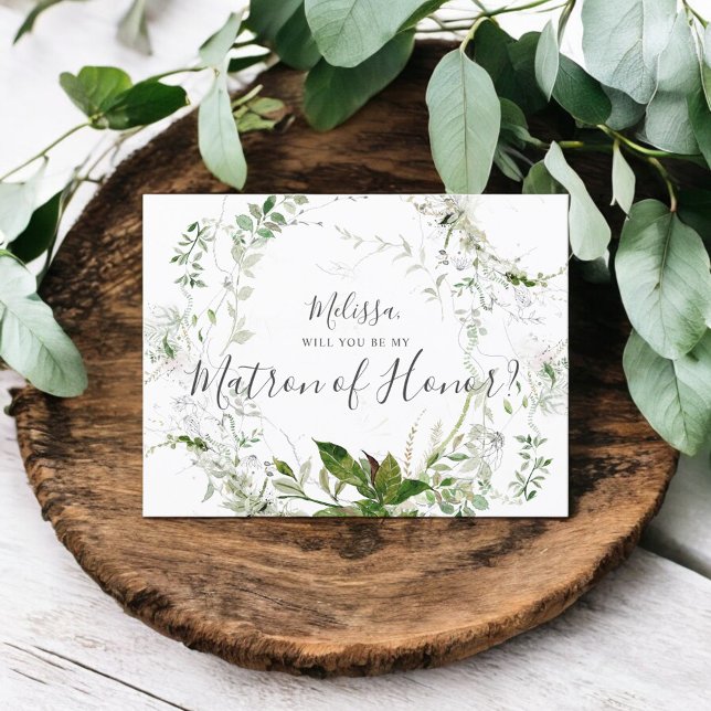 Will You Be My Matron Honor Greenery  Foliage Invitation Postcard (Creator Uploaded)