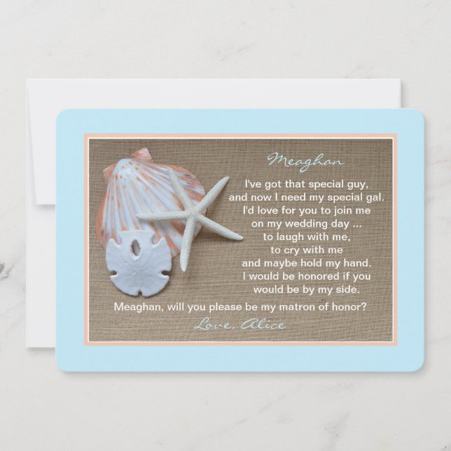 Will You Be My Matron of Honor Beach Blue Invitation (Front)
