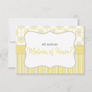 Will You Be My Matron of Honor Bee Yellow and Grey