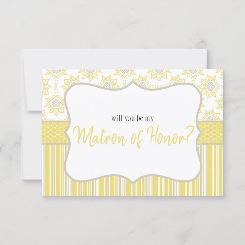 Will You Be My Matron of Honor Bee Yellow and Grey