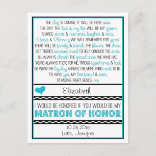 Will you be my Matron of Honor? Blue/Black Poem Invitation