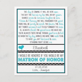 Will You Be My Matron Of Honor? Blue/black Poem Invitation by weddingsnwhimsy at Zazzle