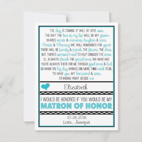 Will you be my Matron of Honor? Blue/Black Poem Announcements