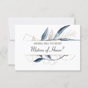 Will You Be My Matron of Honor Blue Gold Modern