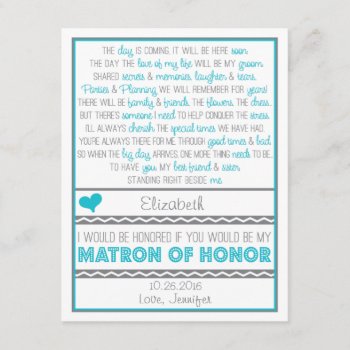 Will You Be My Matron Of Honor? Blue/gray Poem Invitation by weddingsnwhimsy at Zazzle