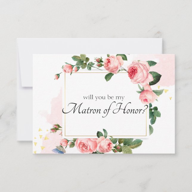 Will You Be My Matron of Honor Blushing Pink Rose (Front)