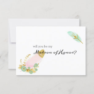 Will You Be My Matron of Honor Boho Pink and Gold