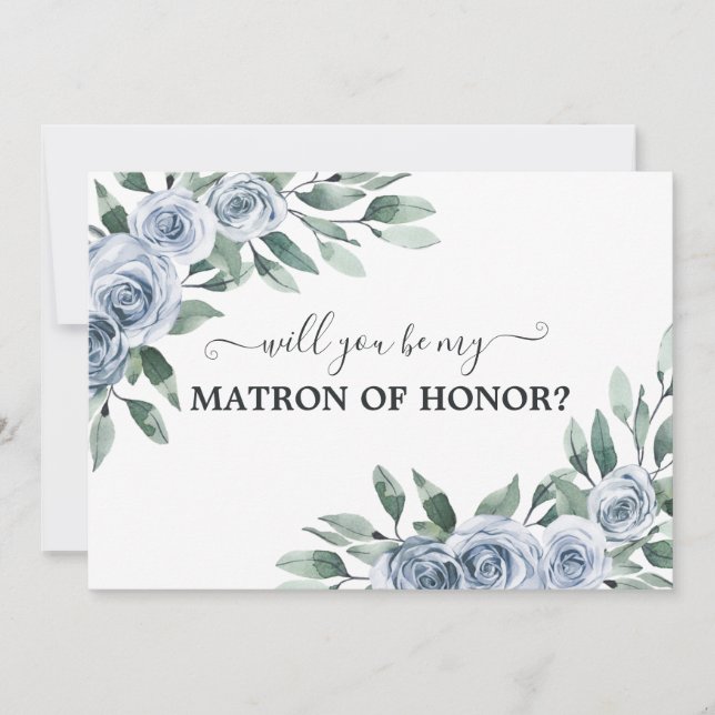 Will You Be My Matron of Honor Dusty Blue Card (Front)